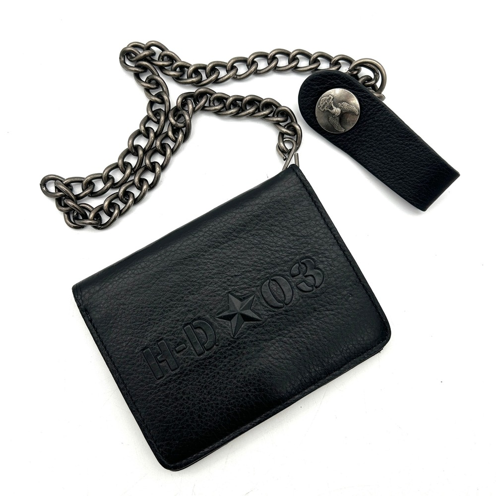 Harley-Davidson Wallet Leather Mens OS Black Excellent Biker Chain 97690-09VM